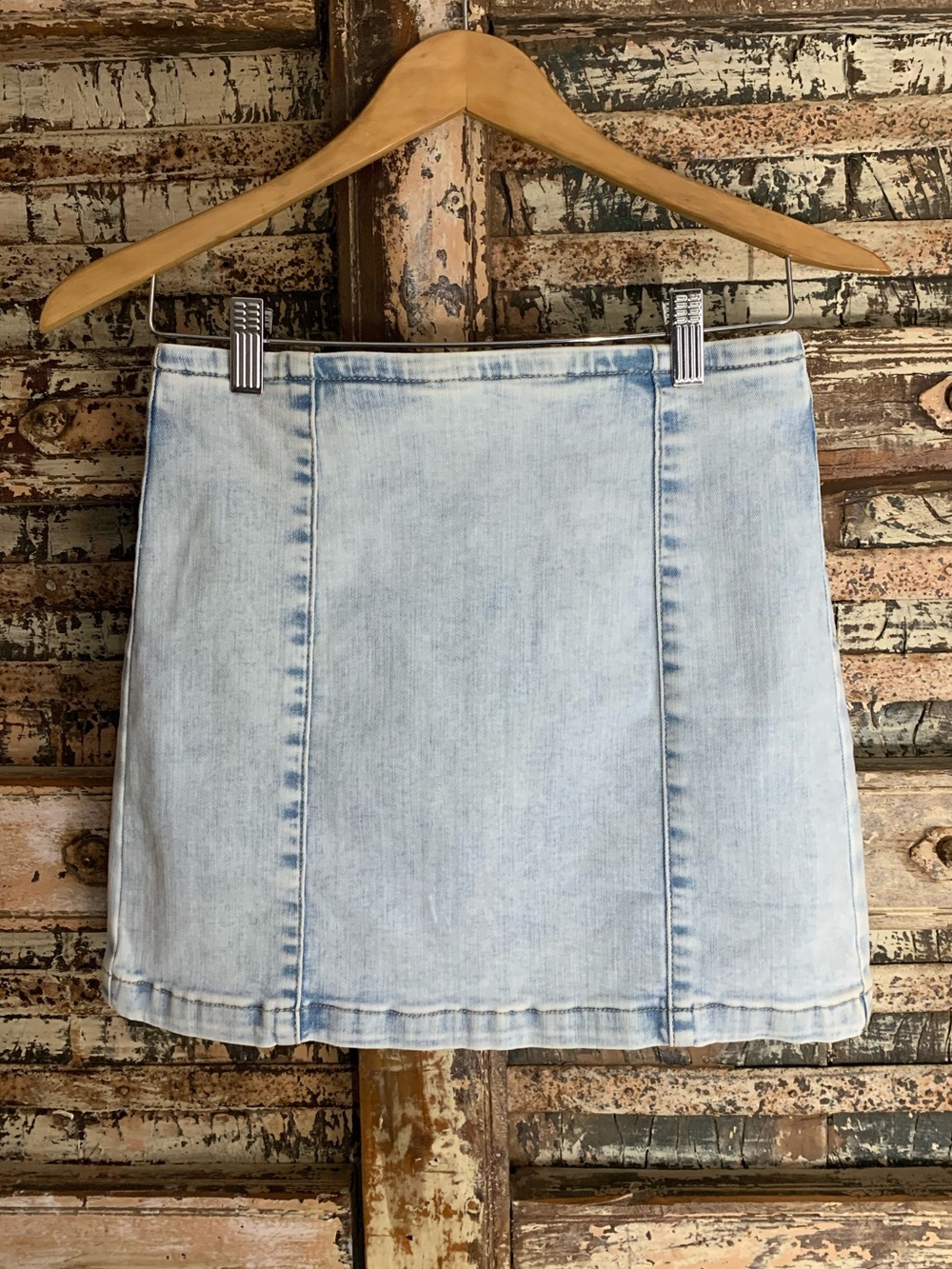 Stradivarius Light Wash Faded Blue Denim Mini Skirt, Retro Y2k Streetwear, 6